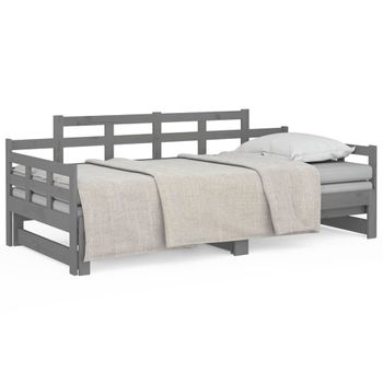 Sofá Cama Extraíble Madera Maciza De Pino Gris 2x(90x200) Cm Vidaxl