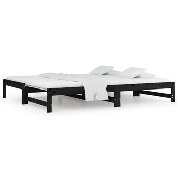 Sofá Cama Extraíble Madera Maciza De Pino Negro 2x(90x200) Cm Vidaxl