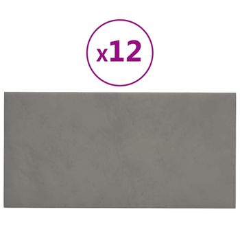 Paneles De Pared 12 Uds Terciopelo Gris Claro 60x30 Cm 2,16 M² Vidaxl