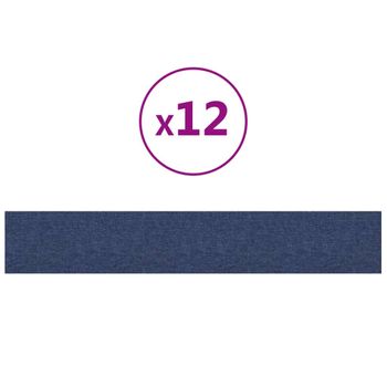 Paneles De Pared 12 Uds Tela Azul 90x15 Cm 1,62 M² Vidaxl