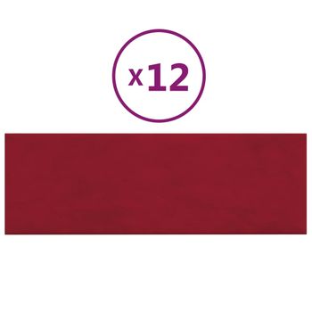 Paneles De Pared 12 Uds Terciopelo Rojo Tinto 90x30 Cm 3,24 M² Vidaxl