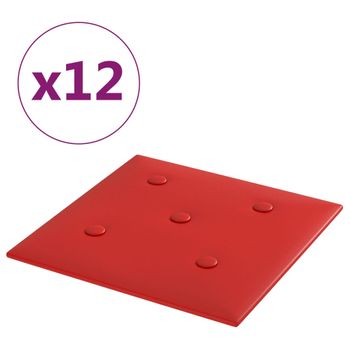 Paneles Pared 12 Uds Cuero Sintético Rojo Tinto 30x30 Cm 1,08m² Vidaxl