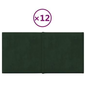 Paneles De Pared 12 Uds Terciopelo Verde Oscuro 30x15cm 0,54 M² Vidaxl