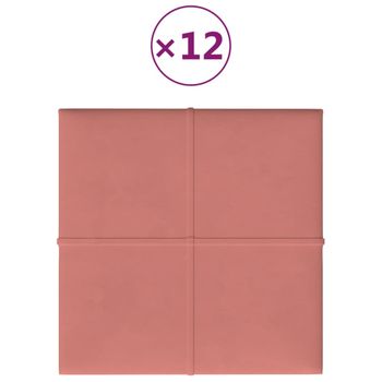 Paneles De Pared 12 Uds Terciopelo Rosa 30x30 Cm 1,08 M² Vidaxl