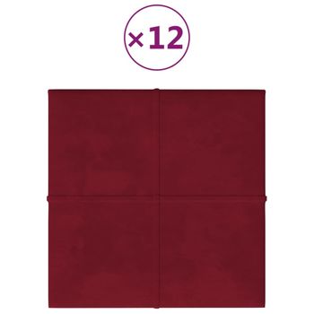 Paneles De Pared 12 Uds Terciopelo Rojo Tinto 30x30 Cm 1,08 M² Vidaxl