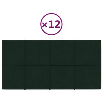 Paneles De Pared 12 Uds Terciopelo Verde Oscuro 60x30 Cm 2,16m² Vidaxl