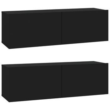 Muebles Tv Pared 2 Uds Madera Contrachapada Negro 100x30x30 Cm Vidaxl