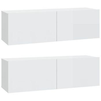 Mueble De Tv Pared 2 Uds Madera Blanco Brillante 100x30x30 Cm Vidaxl