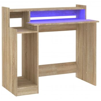 Escritorio Con Led Madera Contrachapada Roble Sonoma 97x45x90cm Vidaxl