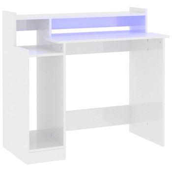 Escritorio Led Madera Contrachapada Blanco Brillo 97x45x90 Cm Vidaxl