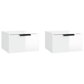 Mesitas De Noche De Pared 2 Uds Blanco Brillo 34x30x20 Cm Vidaxl