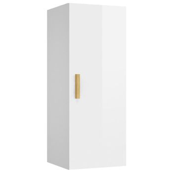 Armario Pared Madera Contrachapada Blanco Brillo 34,5x34x90 Cm Vidaxl