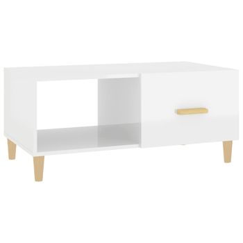 Mesa De Centro Madera Contrachapada Blanco Brillo 89,5x50x40 Cm Vidaxl