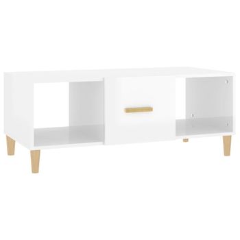 Mesa De Centro Madera Contrachapada Blanco Brillo 102x50x40 Cm Vidaxl