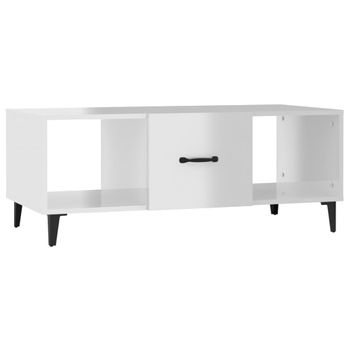 Mesa De Centro Madera Contrachapada Blanco Brillo 102x50x40 Cm Vidaxl