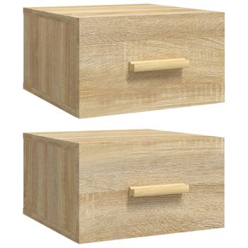 Juego De 2 Mesitas De Noche Flotantes Con 1 Cajón Estilo Nórdico Vintage, Madera Maciza Acabado Encerado Y Negro con Ofertas en Carrefour