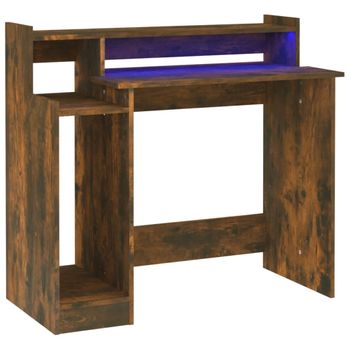 Escritorio Led Madera Contrachapada Roble Ahumado 97x45x90 Cm Vidaxl