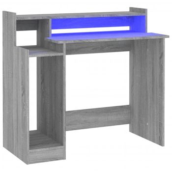 Escritorio Con Led Madera Contrachapada Gris Sonoma 97x45x90 Cm Vidaxl