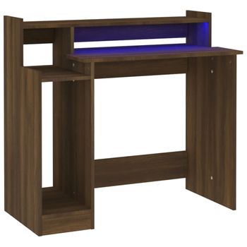 Escritorio Con Led Madera Contrachapada Marrón Roble 97x45x90cm Vidaxl