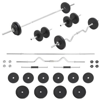 Kit de barras y mancuernas de acero cromado con discos de hierro fundido de  30 kg totales y 140 cm VidaXL