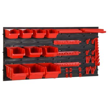 Set Estantes Taller 35 Pzas Polipropileno Rojo Y Negro 77x39 Cm Vidaxl