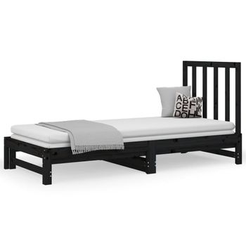 Sofá Cama Extraíble Madera Maciza De Pino Negro 2x(90x200) Cm Vidaxl