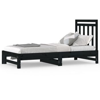 Sofá Cama Extraíble Madera Maciza De Pino Negro 2x(90x190) Cm Vidaxl