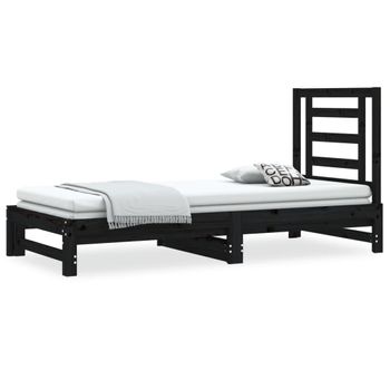 Sofá Cama Extraíble Madera Maciza De Pino Negro 2x(90x190) Cm Vidaxl