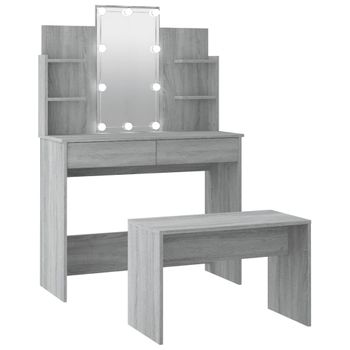 Juego De Tocador Con Led Madera Contrachapada Gris Sonoma Vidaxl