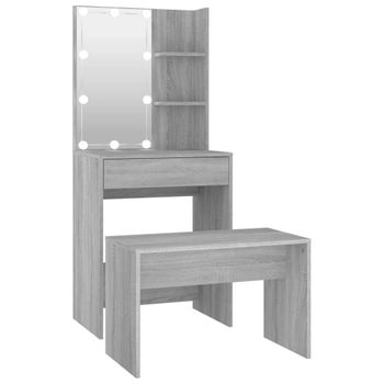 Juego De Tocador Con Led Madera Contrachapada Gris Sonoma Vidaxl