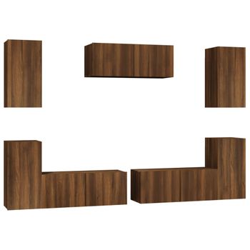 Set De Muebles Para Tv 7 Pzas Madera Contrachapada Roble Marrón Vidaxl