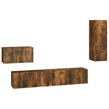 Set De Muebles De Tv 4 Pzas Madera Contrachapada Roble Ahumado Vidaxl