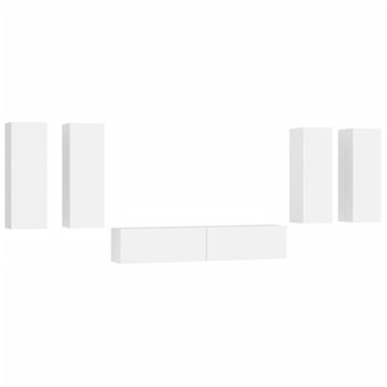 Set De Muebles Para Tv 6 Piezas Madera Contrachapada Blanco Vidaxl