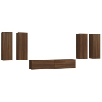 Set De Muebles Para Tv 6 Pzas Madera Contrachapada Roble Marrón Vidaxl