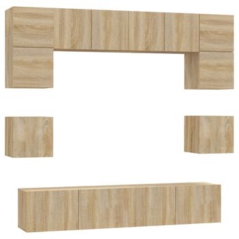 Set De Muebles Para Tv 8 Pzas Madera Contrachapada Roble Sonoma Vidaxl