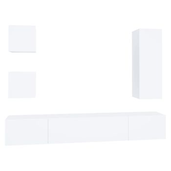 Set De Muebles Para Tv 5 Piezas Madera Contrachapada Blanco Vidaxl