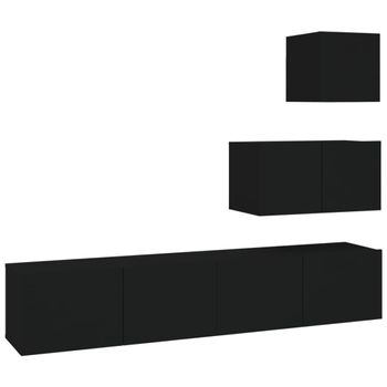 Set De Muebles Para Tv 4 Piezas Madera Contrachapada Negro Vidaxl