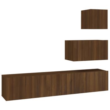 Set De Muebles Para Tv 4 Pzas Madera Contrachapada Marrón Roble Vidaxl