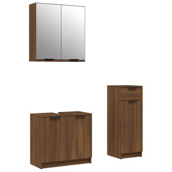 Set De Muebles De Baño 3 Pzas Madera Contrachapada Roble Marrón Vidaxl