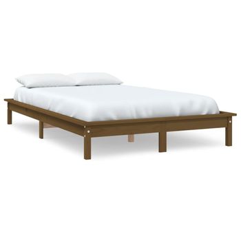 Estructura De Cama Madera Maciza Pino Marrón Miel 140x200 Cm Vidaxl