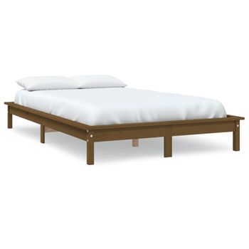 Estructura De Cama Madera Maciza De Pino Marrón Miel 200x200 Cm Vidaxl