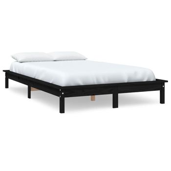 Estructura De Cama Doble Madera Maciza Pino Negro 135x190 Cm Vidaxl