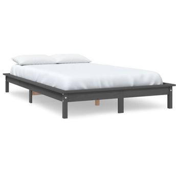 Estructura De Cama De Madera Maciza De Pino Gris 140x190 Cm Vidaxl