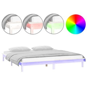 Estructura De Cama Con Led Madera Maciza Blanca 160x200 Cm Vidaxl