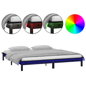 Estructura De Cama Con Led Madera Maciza Negra 160x200 Cm Vidaxl