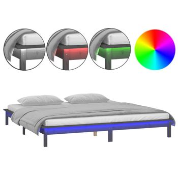 Estructura De Cama Con Led Madera Maciza Gris 200x200 Cm Vidaxl