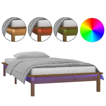 Estructura De Cama Con Led Madera Maciza Marrón Miel 90x190 Cm Vidaxl