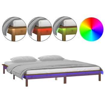 Estructura De Cama Con Led Madera Maciza Marrón Miel 120x190 Cm Vidaxl