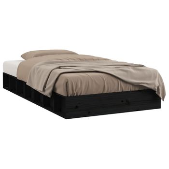 Estructura De Cama De Madera Maciza Negra 90x200 Cm Vidaxl