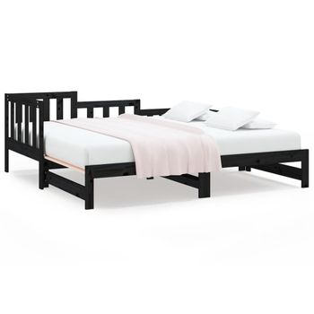 Sofá Cama Extraíble Madera Maciza De Pino Negro 2x(80x200) Cm Vidaxl